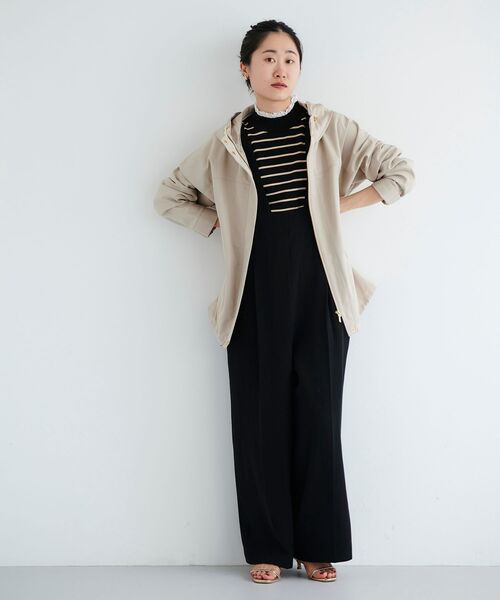 le.coeur blanc（ルクールブラン）の「ツイルストレッチフードブルゾン（ブルゾン・レディース・ブラック/ベージュ/カーキオリーブ・38）」の8枚目の写真