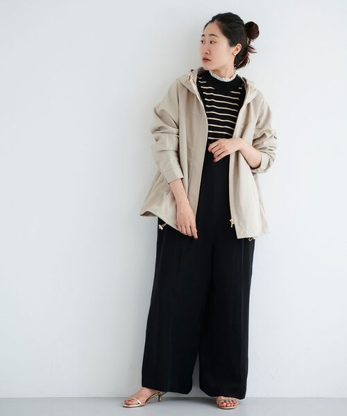 le.coeur blanc（ルクールブラン）の「ツイルストレッチフードブルゾン（ブルゾン・レディース・ブラック/ベージュ/カーキオリーブ・38）」の9枚目の写真