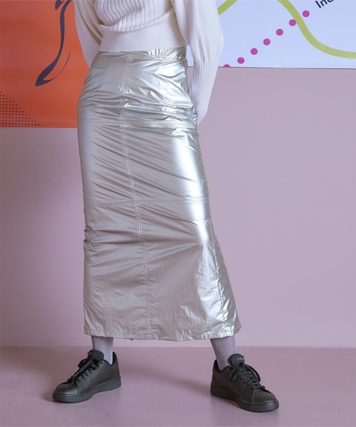 miette（ミエット）の「メタリックストレートスカート（スカート・レディース・アイボリー/シルバー/ブラック・FREE）」の3枚目の写真