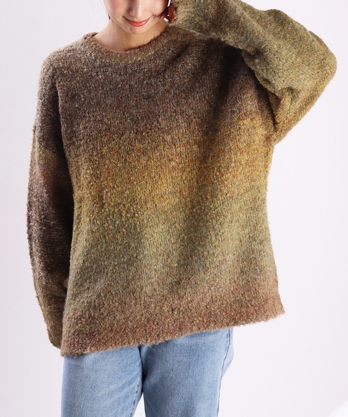 WESTSEA（ウエストシー）の「ブークレ―ヤーン グラデーションニット オーバーサイズクルー（ニット/セーター・メンズ・グレー/ホワイト系その他/チェリーピンク/ブルー/ブラウン/マスタード/ブルーパープル/ワイン・M/L）」の6枚目の写真