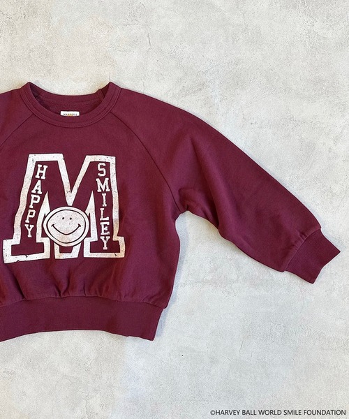 MARKEY'S（マーキーズ）の「【HARVEY BALL】別注SMILEY FACEプリントトレーナー（80～150cm）（スウェット・キッズ・杢グレー/グリーン/ワインレッド/ブラック・150/140/130/120/110/100/95/90/80）」の6枚目の写真