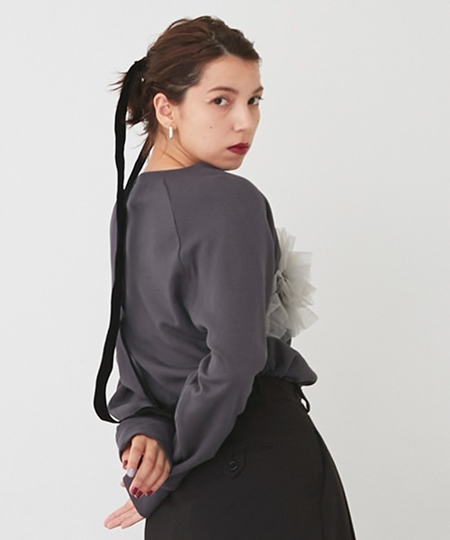 petit main LIEN（プティマインリアン）の「【LADIES】チュールフリルトップス（シャツ/ブラウス・レディース・チャコールグレー/オフホワイト/ブラック・FREE）」の11枚目の写真