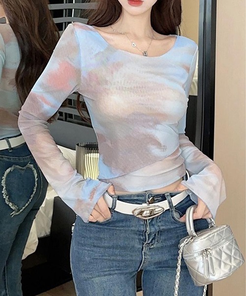 c.u.l（シーユーエル）の「ニュアンス柄 グラデーション シアートップス culw578（Tシャツ/カットソー・レディース・ライトブルー・FREE）」の4枚目の写真