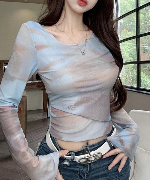 c.u.l（シーユーエル）の「ニュアンス柄 グラデーション シアートップス culw578（Tシャツ/カットソー・レディース・ライトブルー・FREE）」の7枚目の写真
