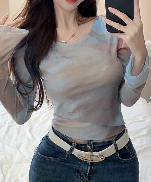 c.u.l（シーユーエル）の「ニュアンス柄 グラデーション シアートップス culw578（Tシャツ/カットソー・レディース・ライトブルー・FREE）」の9枚目の写真