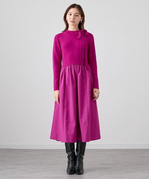 新品 ANAYI リボン付タフタドッキングワンピース セール】リボン付タフタドッキングワンピース（ワンピース