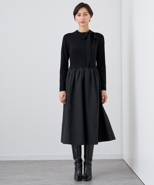 ANAYI リボン付き タフタドッキングワンピース 黒 38 セール】リボン付タフタドッキングワンピース（ワンピース）｜ANAYI