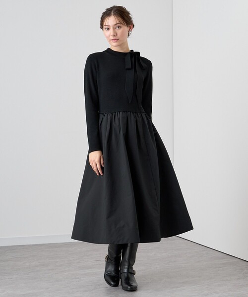 ANAYI リボン付タフタドッキングワンピース ブラック 38 セール】リボン付タフタドッキングワンピース（ワンピース）｜ANAYI