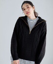 エニィファム anyFam ニット セーター ローゲージ クルーネック 総柄 長袖 黒 ブラック F レディース any FAM｜エニィ ファムのニット/セーター（ブラック/黒色系