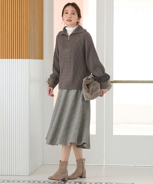 セール】ソフトアクリルハーフジップケーブルニット（ニット/セーター