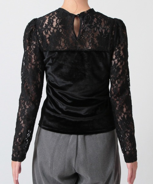 Julia Boutique（ジュリアブティック）の「レース切替ベロアトップス/23538（Tシャツ/カットソー・レディース・ブラック・ONE）」の4枚目の写真