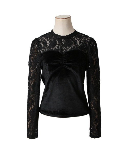 Julia Boutique（ジュリアブティック）の「レース切替ベロアトップス/23538（Tシャツ/カットソー・レディース・ブラック・ONE）」の10枚目の写真