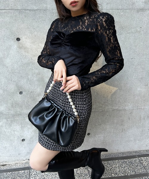 Julia Boutique（ジュリアブティック）の「レース切替ベロアトップス/23538（Tシャツ/カットソー・レディース・ブラック・ONE）」の12枚目の写真
