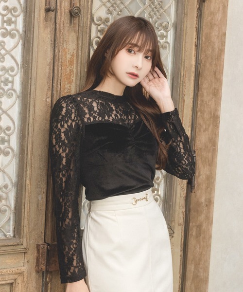 Julia Boutique（ジュリアブティック）の「レース切替ベロアトップス/23538（Tシャツ/カットソー・レディース・ブラック・ONE）」の17枚目の写真