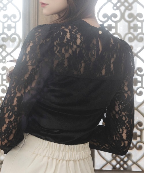Julia Boutique（ジュリアブティック）の「レース切替ベロアトップス/23538（Tシャツ/カットソー・レディース・ブラック・ONE）」の19枚目の写真