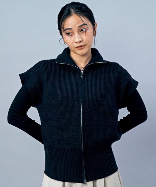 LIENCOEUR（リアンクール）の「スタンドネックZIPベスト（ニット/セーター・レディース・ブラック/アイボリー・FREE）」の21枚目の写真