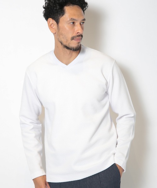 MEN'S BIGI（メンズビギ）の「フクレジャガードデザインVネックTEE（Tシャツ/カットソー・メンズ・ホワイト/ブルー/ブラック・04/01/02/03）」の4枚目の写真