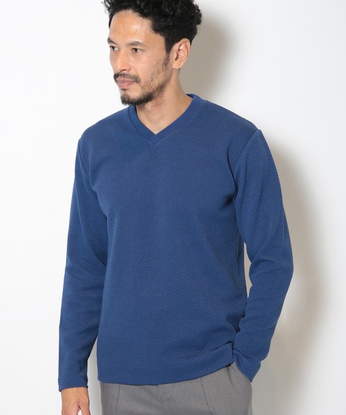 MEN'S BIGI（メンズビギ）の「フクレジャガードデザインVネックTEE（Tシャツ/カットソー・メンズ・ホワイト/ブルー/ブラック・04/01/02/03）」の5枚目の写真