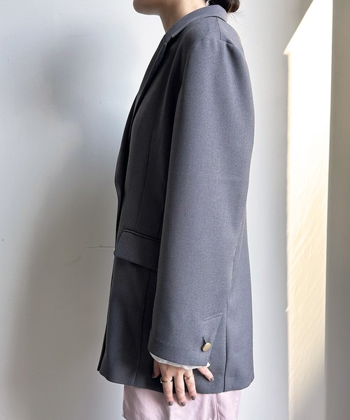 DouDou（ドゥドゥ）の「シャークスキンダブルジャケット（テーラードジャケット・レディース・ライトグレー/チャコールグレー・FREE）」の4枚目の写真