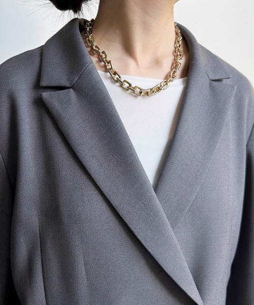 DouDou（ドゥドゥ）の「シャークスキンダブルジャケット（テーラードジャケット・レディース・ライトグレー/チャコールグレー・FREE）」の6枚目の写真