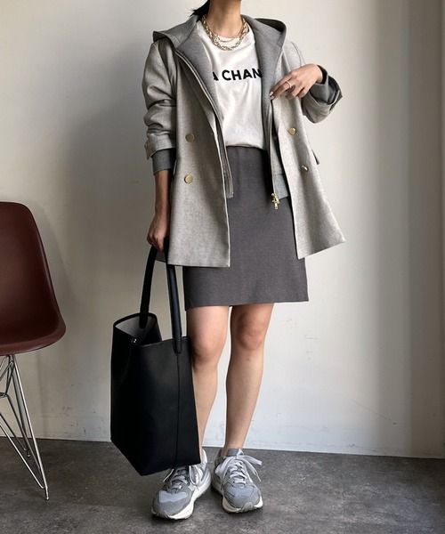 DouDou（ドゥドゥ）の「シャークスキンダブルジャケット（テーラードジャケット・レディース・ライトグレー/チャコールグレー・FREE）」の16枚目の写真