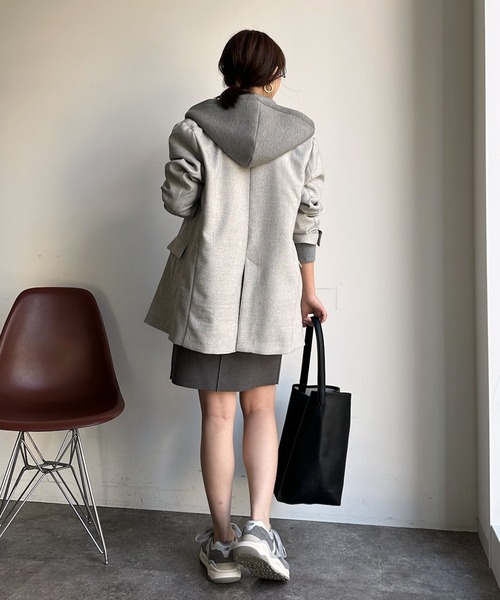 DouDou（ドゥドゥ）の「シャークスキンダブルジャケット（テーラードジャケット・レディース・ライトグレー/チャコールグレー・FREE）」の18枚目の写真