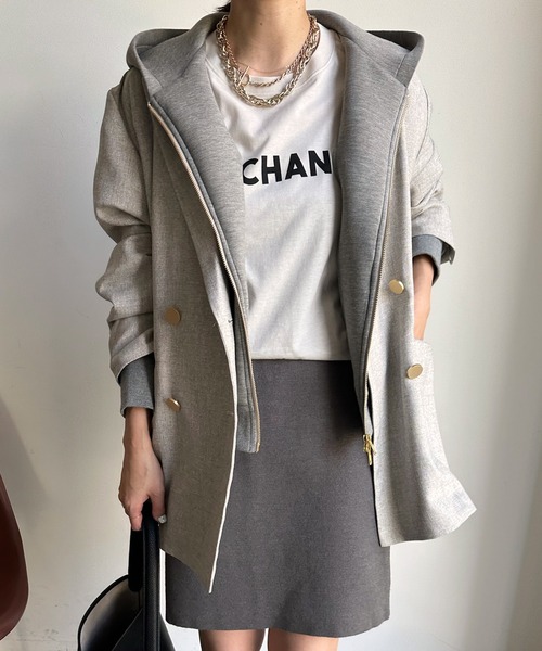 DouDou（ドゥドゥ）の「シャークスキンダブルジャケット（テーラードジャケット・レディース・ライトグレー/チャコールグレー・FREE）」の21枚目の写真