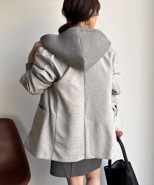 DouDou（ドゥドゥ）の「シャークスキンダブルジャケット（テーラードジャケット・レディース・ライトグレー/チャコールグレー・FREE）」の22枚目の写真