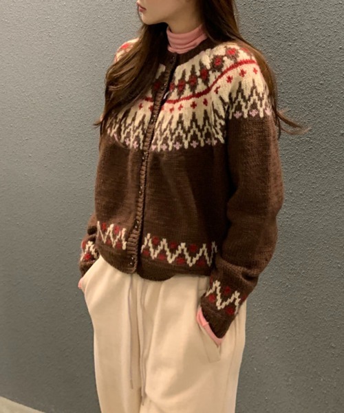 セール】ノルディック柄 ジャガードニットカーディガン（ニット