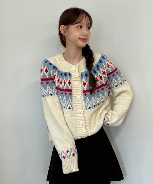 セール】ノルディック柄 ジャガードニットカーディガン（ニット