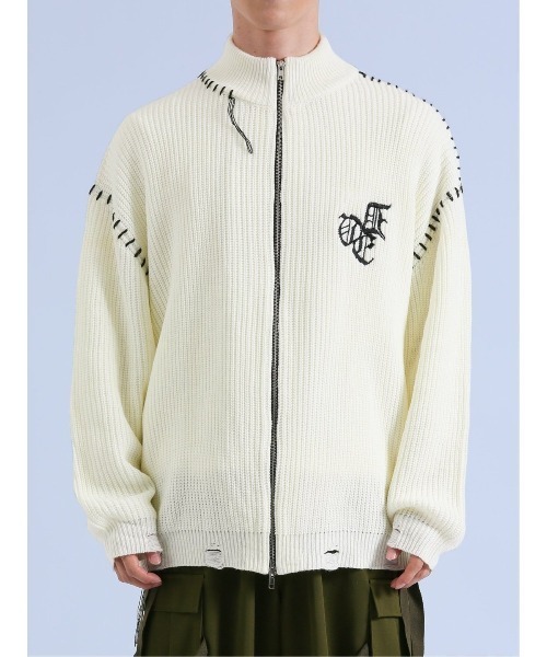 semantic design（セマンティックデザイン）の「【オーバーサイズ】セマンティックデザイン ダメージ ドライバースニットアウター（カーディガン/ボレロ・メンズ・ブラック/ホワイト・MEDIUM/LARGE）」の6枚目の写真