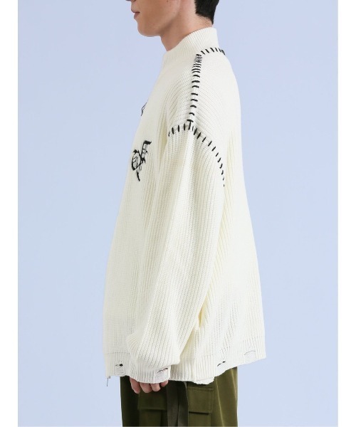 semantic design（セマンティックデザイン）の「【オーバーサイズ】セマンティックデザイン ダメージ ドライバースニットアウター（カーディガン/ボレロ・メンズ・ブラック/ホワイト・MEDIUM/LARGE）」の7枚目の写真