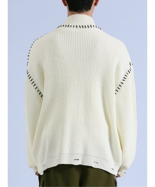 semantic design（セマンティックデザイン）の「【オーバーサイズ】セマンティックデザイン ダメージ ドライバースニットアウター（カーディガン/ボレロ・メンズ・ブラック/ホワイト・MEDIUM/LARGE）」の8枚目の写真