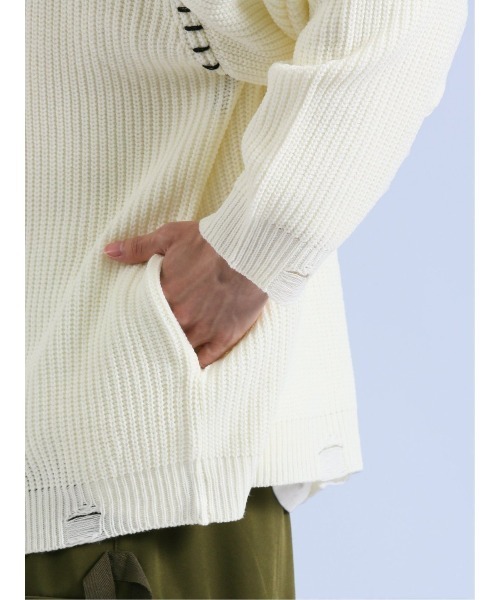 semantic design（セマンティックデザイン）の「【オーバーサイズ】セマンティックデザイン ダメージ ドライバースニットアウター（カーディガン/ボレロ・メンズ・ブラック/ホワイト・MEDIUM/LARGE）」の10枚目の写真