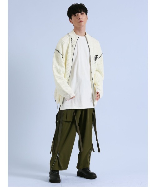 semantic design（セマンティックデザイン）の「【オーバーサイズ】セマンティックデザイン ダメージ ドライバースニットアウター（カーディガン/ボレロ・メンズ・ブラック/ホワイト・MEDIUM/LARGE）」の11枚目の写真