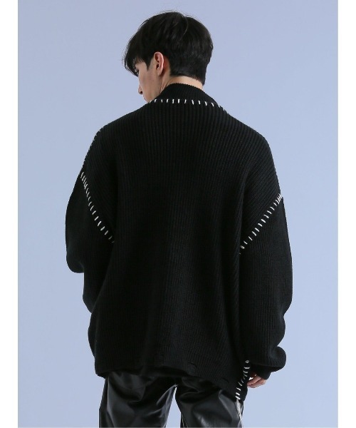 semantic design（セマンティックデザイン）の「【オーバーサイズ】セマンティックデザイン ダメージ ドライバースニットアウター（カーディガン/ボレロ・メンズ・ブラック/ホワイト・MEDIUM/LARGE）」の13枚目の写真