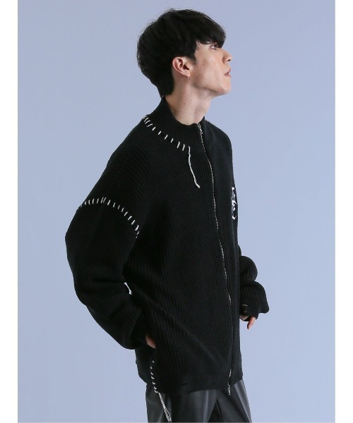 semantic design（セマンティックデザイン）の「【オーバーサイズ】セマンティックデザイン ダメージ ドライバースニットアウター（カーディガン/ボレロ・メンズ・ブラック/ホワイト・MEDIUM/LARGE）」の14枚目の写真