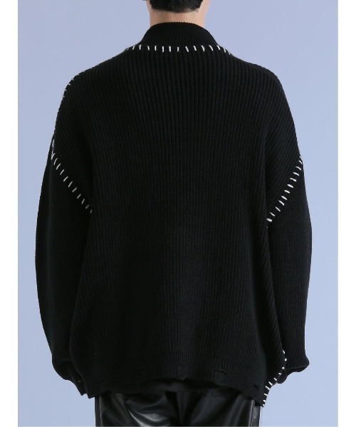 semantic design（セマンティックデザイン）の「【オーバーサイズ】セマンティックデザイン ダメージ ドライバースニットアウター（カーディガン/ボレロ・メンズ・ブラック/ホワイト・MEDIUM/LARGE）」の17枚目の写真