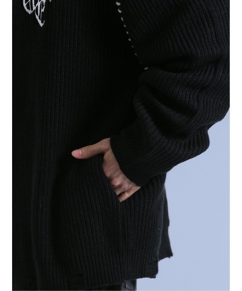 semantic design（セマンティックデザイン）の「【オーバーサイズ】セマンティックデザイン ダメージ ドライバースニットアウター（カーディガン/ボレロ・メンズ・ブラック/ホワイト・MEDIUM/LARGE）」の19枚目の写真