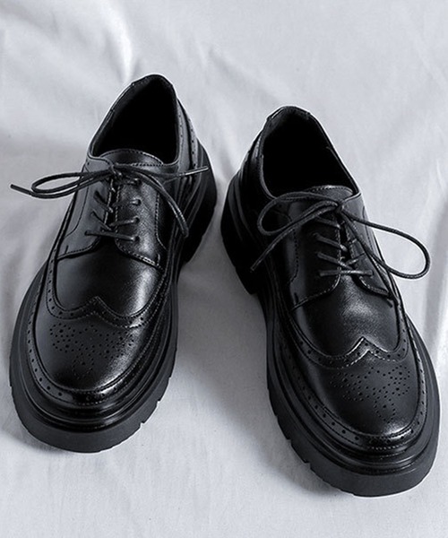 厚底レザーシューズ ブラック セール】【shoes365】厚底ブロックシューズ（ドレスシューズ