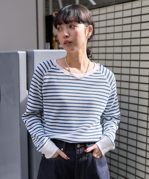 FREAK'S STORE（フリークスストア）の「ワッフルプルオーバー/ワッフルカットソー（Tシャツ/カットソー・レディース・その他13/ブルー/オフホワイト/ナチュラル/ブラック・ﾌﾘ-）」の4枚目の写真