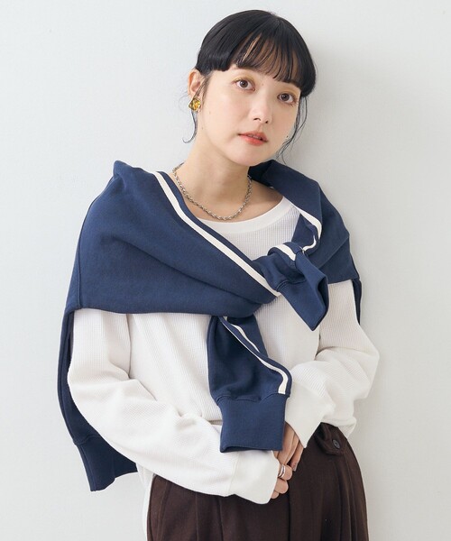 FREAK'S STORE（フリークスストア）の「ワッフルプルオーバー/ワッフルカットソー（Tシャツ/カットソー・レディース・その他13/ブルー/オフホワイト/ナチュラル/ブラック・ﾌﾘ-）」の20枚目の写真