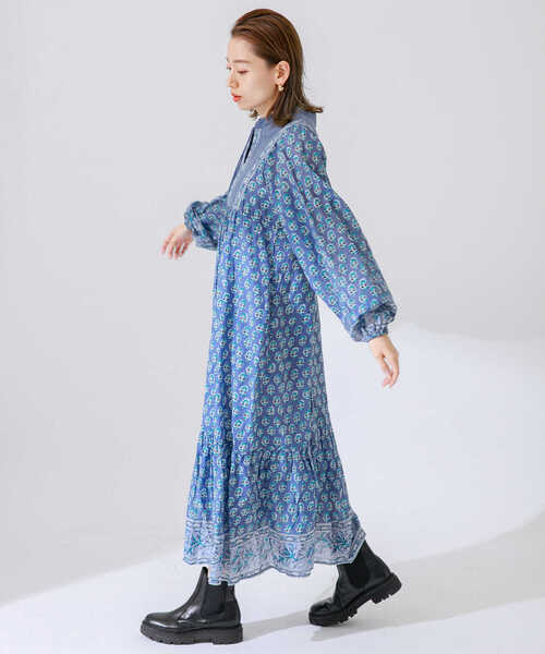 URBAN RESEARCH Sonny Label（アーバンリサーチサニーレーベル）の「MIXプリントオリエンタルコットンワンピース（ワンピース・レディース・ブラック/ブルー・FREE）」の20枚目の写真