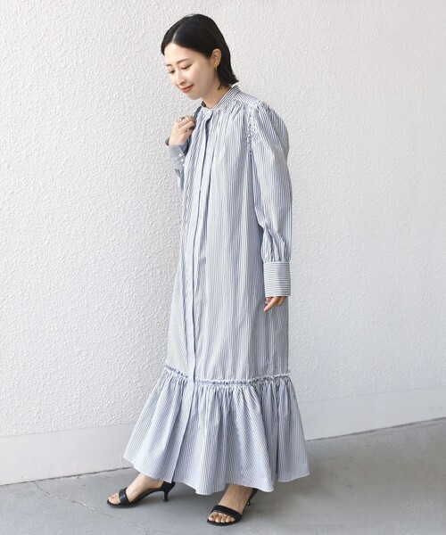 新品未着用【T.yamai paris ストライプギャザーフリルワンピース】 T.yamai paris ストライプギャザーフリルワンピース - m-market