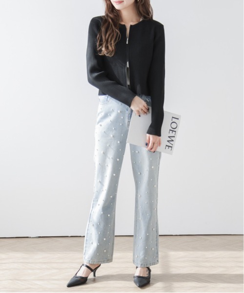 AMELY（エミリー）の「Wジップデザインニット（ニット/セーター・レディース・ピンク/グレイッシュベージュ/ブラック/ラベンダー/イエロー/ベージュ/ブルー・フリー）」の8枚目の写真