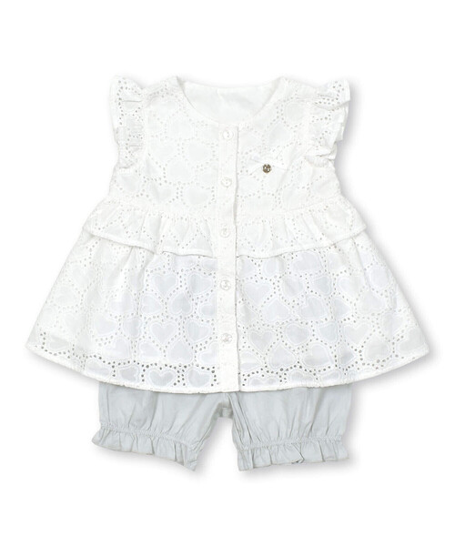 SLAP SLIP BABY(スラップスリップベビー)の「【お揃い】肩フリルハートレース生地ワンピース+ブルマセットアップベビー(70~80cm)(ワンピース・キッズ・ピンク/ホワイト・FREE)」の2枚目の写真