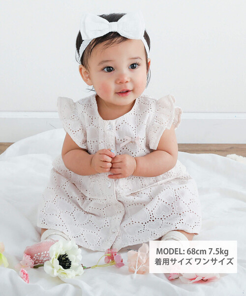 SLAP SLIP BABY(スラップスリップベビー)の「【お揃い】肩フリルハートレース生地ワンピース+ブルマセットアップベビー(70~80cm)(ワンピース・キッズ・ピンク/ホワイト・FREE)」の3枚目の写真