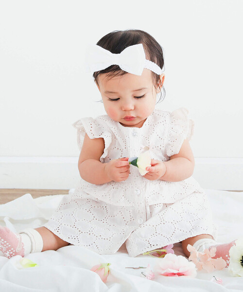 SLAP SLIP BABY(スラップスリップベビー)の「【お揃い】肩フリルハートレース生地ワンピース+ブルマセットアップベビー(70~80cm)(ワンピース・キッズ・ピンク/ホワイト・FREE)」の4枚目の写真