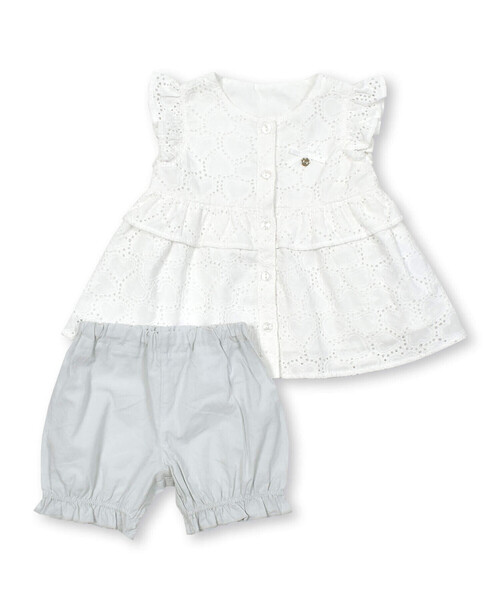 SLAP SLIP BABY(スラップスリップベビー)の「【お揃い】肩フリルハートレース生地ワンピース+ブルマセットアップベビー(70~80cm)(ワンピース・キッズ・ピンク/ホワイト・FREE)」の8枚目の写真