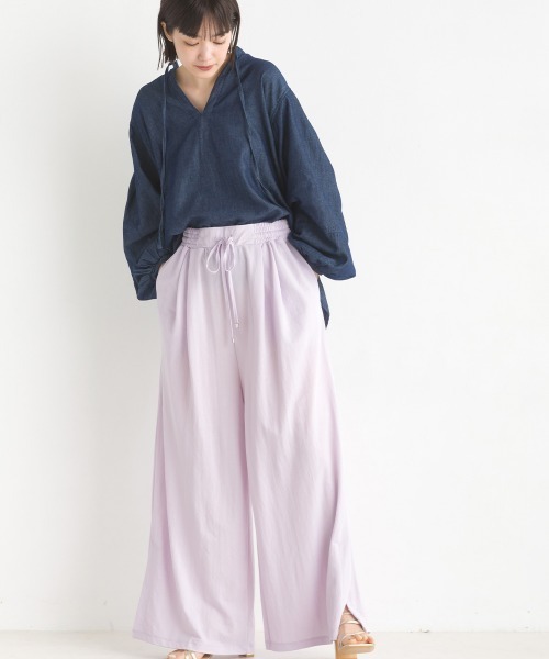 OMNES（オムネス）の「接触冷感レーヨンナイロンタックイージーパンツ（その他パンツ・レディース・ブラック/ブラウン/ブラック×ホワイト/グリーン/キャメル/イエロー/ネイビー/イエロー系その他/レッド/ラベンダー・FREE）」の7枚目の写真